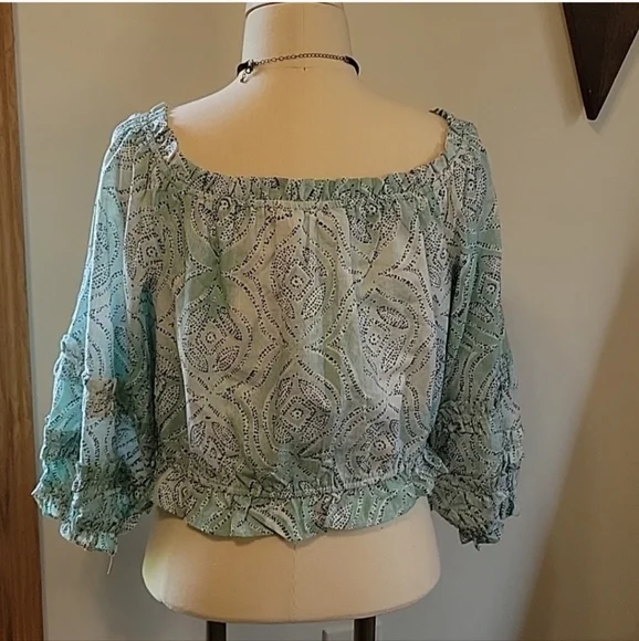 NWT, LC Lauren Conrad - Multi Green Colored Sage Paisley Crop Top, Size Large - Picture 3 of 11